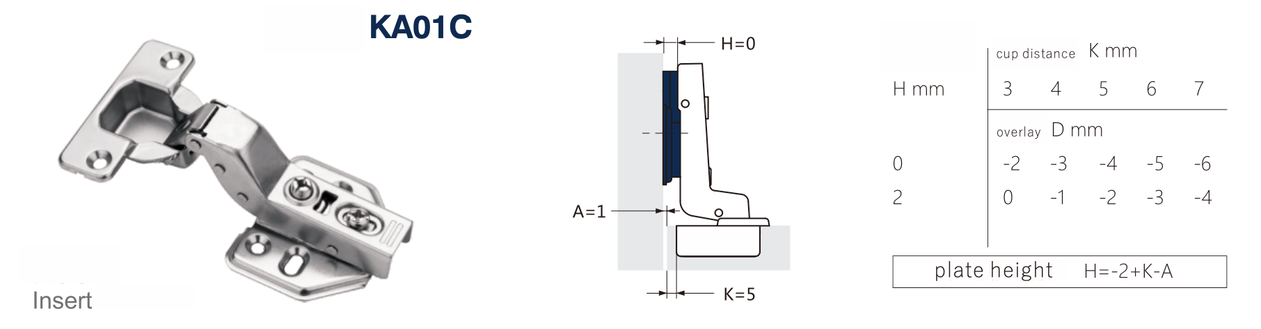 KA01C One-way hydraulic fixed mounting plate hinge
